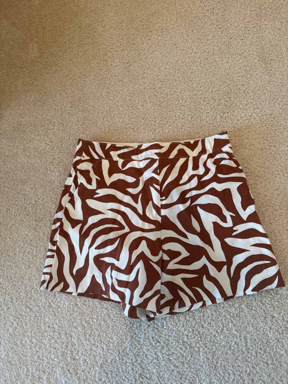 SPANX Brown and White Zebra-Print High Waist Shorts